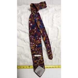 Met Museum Silk Tie: Abstract painterly geometric pattern on burgundy base.